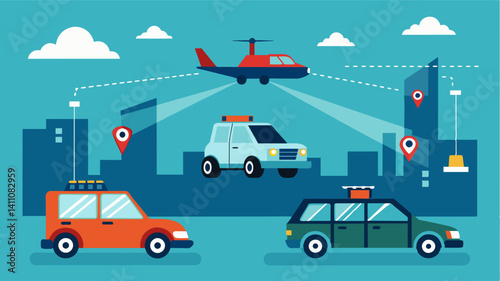 Infrared cameras capture the movement of every vehicle providing an extra layer of security and helping to prevent unauthorized flights.. Vector illustration
