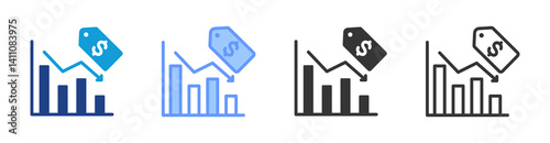 Price Elasticity icon set multiple style collection
