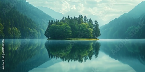 Fototapeta Naklejka Na Ścianę i Meble -  Landscape with lake and trees
