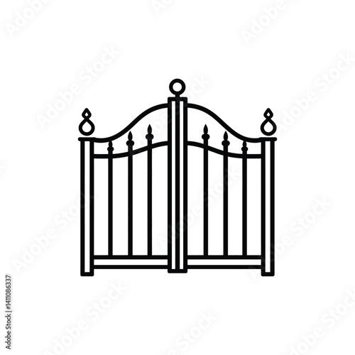 Ornate Metal Gate Outline with Finials Isolated on Transparent Background