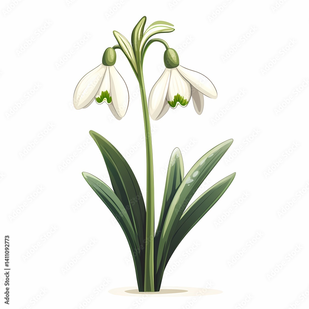 Fototapeta premium Elegant Snowdrop Flower in Bloom. A Vibrant Springtime Botanical Artwork for Serene Garden Design