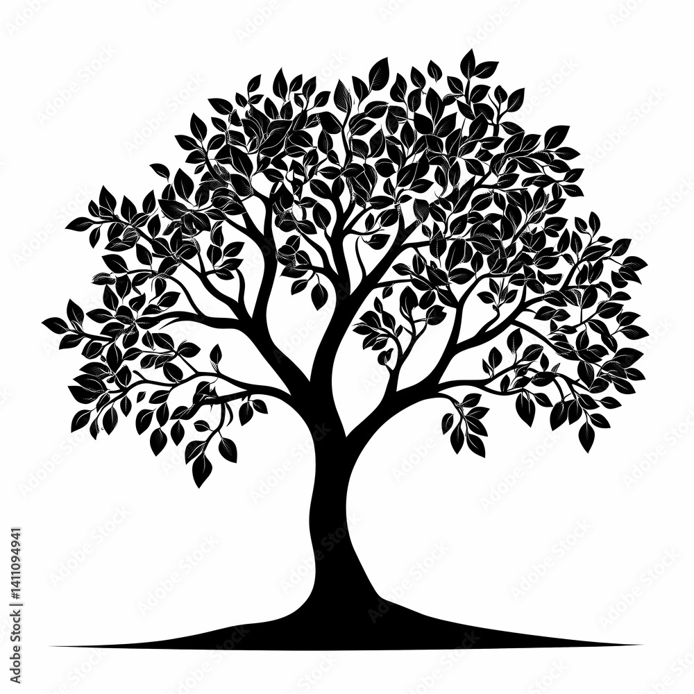 Obraz premium Eco-Friendly Black Silhouette Tree Illustration with Iconic Nature Art and Botanical Design Keywords