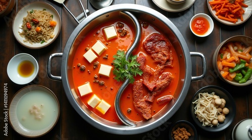 Top View of Hot Pot. Yin-Yang Hot Pot.