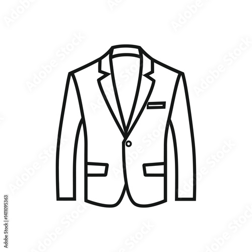 Outline Suit Jacket Icon with Lapel, Single Button, Pocket, on Transparent Background