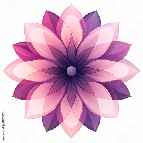 Elegant Pink and Purple Floral Blossom. Modern Symmetry in Nature-Inspired Botanical Art