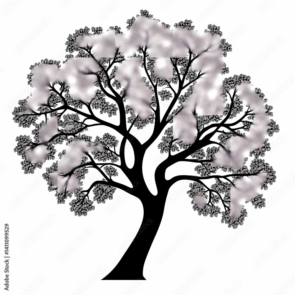 Fototapeta premium Tree Illustration. Black Silhouette Art with Branch, Leaf Design in Vector Graphics - Organic, Decorative Natural Beauty for Seasonal & Eco-Friendly Decor