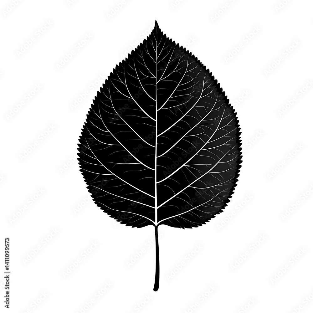 Fototapeta premium Black and White Minimalist Botanical Leaf Illustration - Eco-Friendly Nature Design with Seasonal Foliage Texture