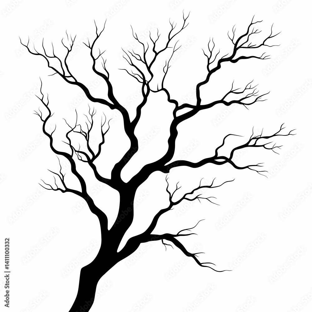 Black and White Leafless Tree Silhouette. Artistic Branch Design with Abstract, Minimalist Flair Black and White Leafless Tree Silhouette. Artistic Branch Design with Abstract, Minimalist Flair