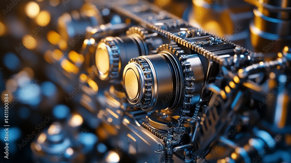 Close-up of Engine's Intricate Mechanism: A Detailed View of Automotive Engineering