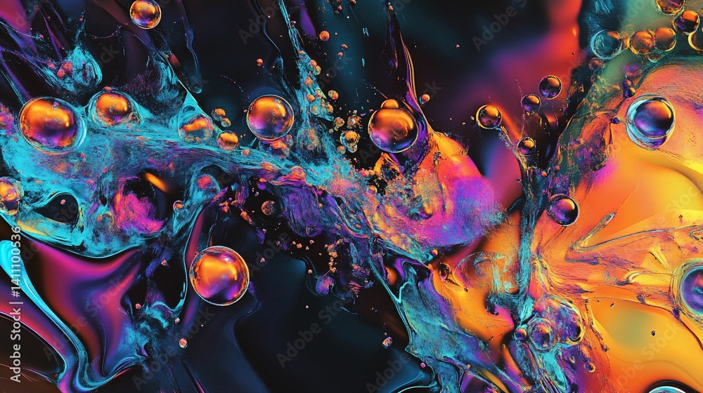Abstract Colorful Liquid Swirls and Bubbles: A Vibrant Digital Art Piece