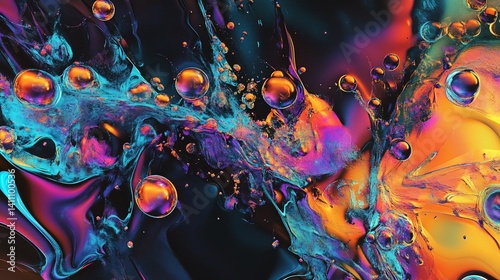 Obraz na płótnie Abstract Colorful Liquid Swirls and Bubbles: A Vibrant Digital Art Piece w salonie