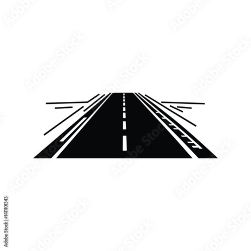 Perspective View of Asphalt Road with Dashed Lines on Transparent Background