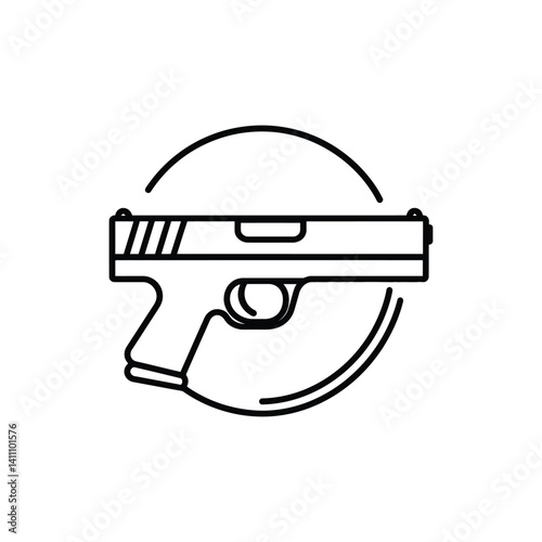 Pistol Icon in Outline Style With Circle Isolated on Transparent Background