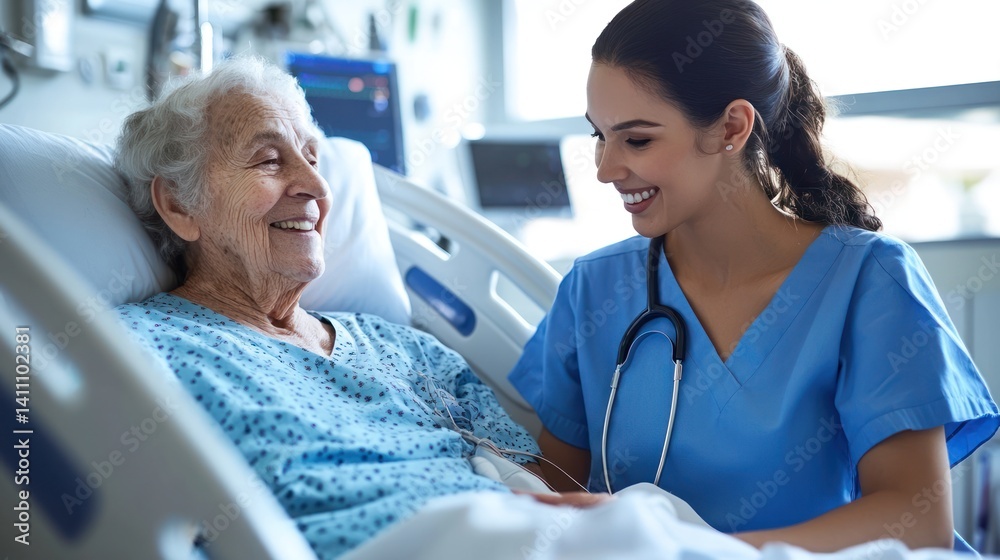 Obraz premium Compassionate Care: A Nurse's Tender Moment with a Patient