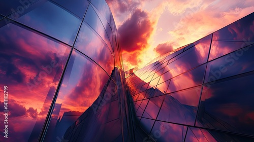 Dynamic Deconstructivist Museum Architecture Under Colorful Sky