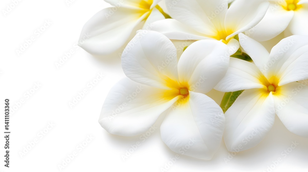 Naklejka premium Closeup White Plumeria Flowers Blossom Isolated
