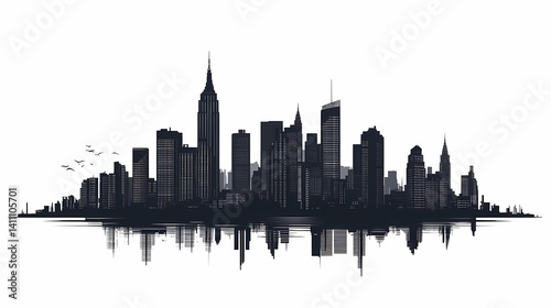 Wallpaper Mural Black and White City Skyline Silhouette Featuring Iconic Skyscrapers and Urban Landscape in Metropolitan Night Scene. A Modern Architectural and Artistic Urban Art Photography Insight Torontodigital.ca