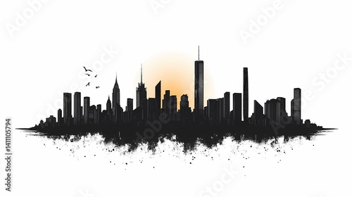 Wallpaper Mural Modern Urban Skyline Silhouette. Stunning Urban Landscape Art with Night Cityscape and Skyscrapers Torontodigital.ca