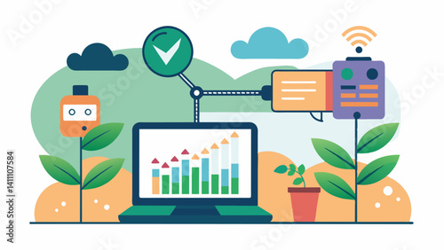 Decision Support System AIpowered irrigation scheduling provides farmers with valuable data and insights to inform their decisions improving crop yield and profitability.. Vector illustration