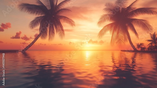Tropical Sunset Paradise  Palm Trees Silhouetted Against a Vibrant Sky