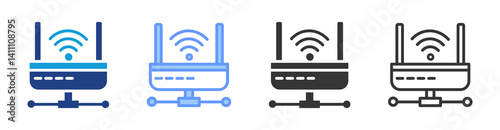 Router icon set multiple style collection
