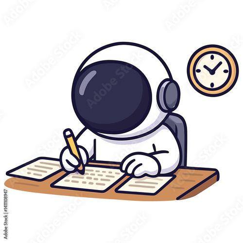 Astronaut doing homework at desk illustration