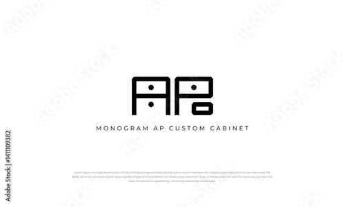 monogram AP logo combined with logomark cabinet. simple, minimalist, modern style. photo
