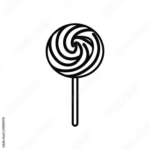 Round Lollipop Candy Swirl Line Art on Transparent Background