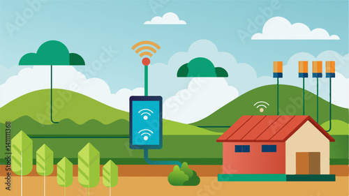 Smart sensors monitoring water levels in a farms waste management system allowing for precise and efficient irrigation.. Vector illustration