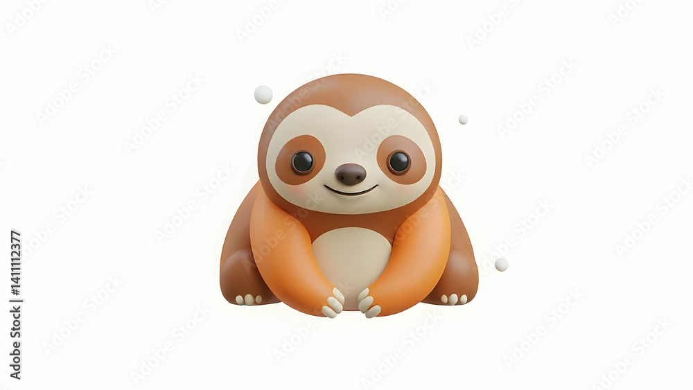 Obraz premium Adorable 3D Sloth: Cheerful, Playful, Orange Life Preserver