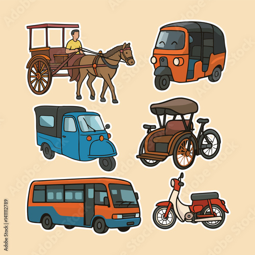 Traditional and Vintage Indonesian Vehicles Stickers set 01