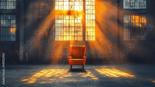 Generative AI Image of Armchair Chair in Abandoned Scary Empty Room with Sunlight From the Window