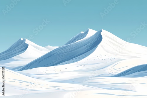 Serene Winter Wonderland. Snow-Covered Mountains Under Clear Blue Skies - Adventure and Tranquility in a Pristine Arctic Landscape