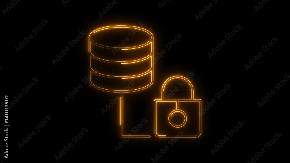 Glowing neon database icon 4k  isolated on black background. HD Video motion graphic animation