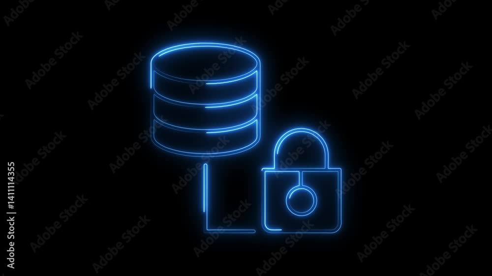 Glowing neon database icon 4k isolated on black background. HD Video motion graphic animation