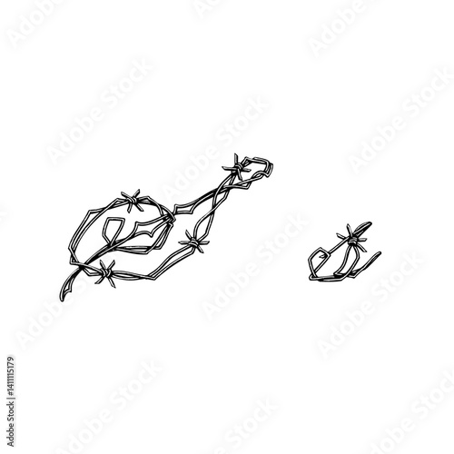 letter S Barbed wire hand drawing vector isolated on background.