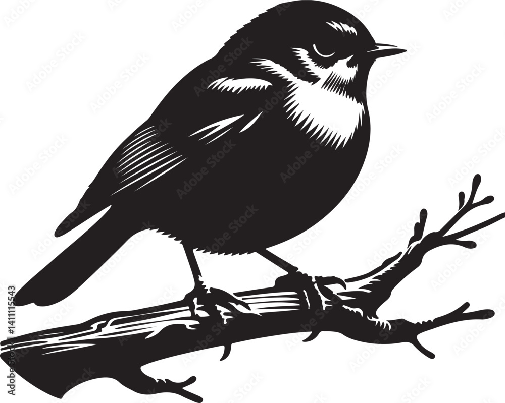 Obraz premium Robin black vector silhouette