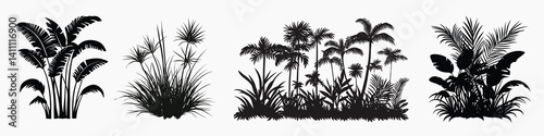 Tropical plant silhouette collection isolated illustration, vector set