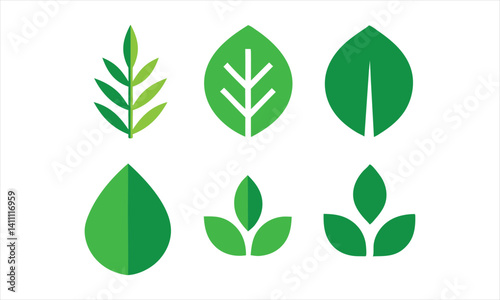 Green leaf icons set vector files
