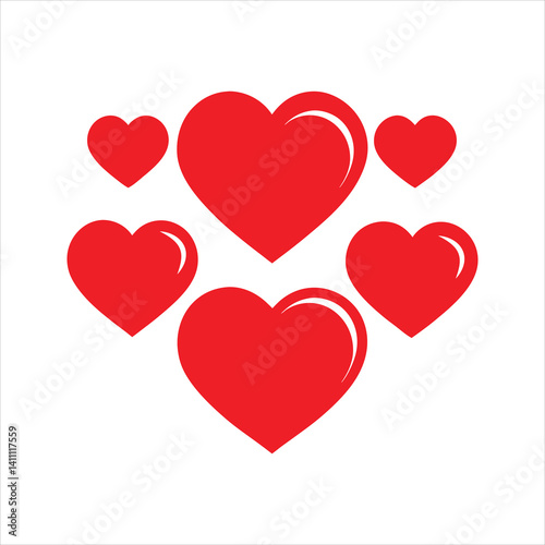 set red heart on the white background
