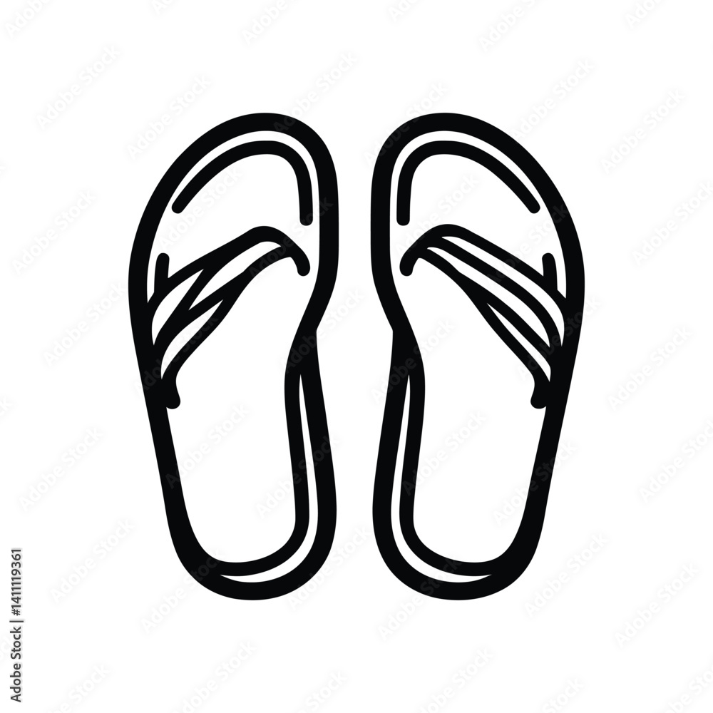 Simple Flip Flops Isolated on White | Beach Sandals | Summer Footwear | Outline Simple Flip Flops Isolated on White | Beach Sandals | Summer Footwear | Outline