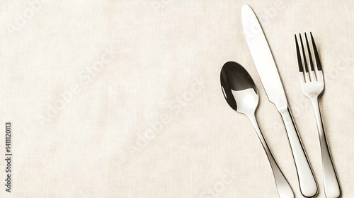 White Cutlery On Beige Table Setting