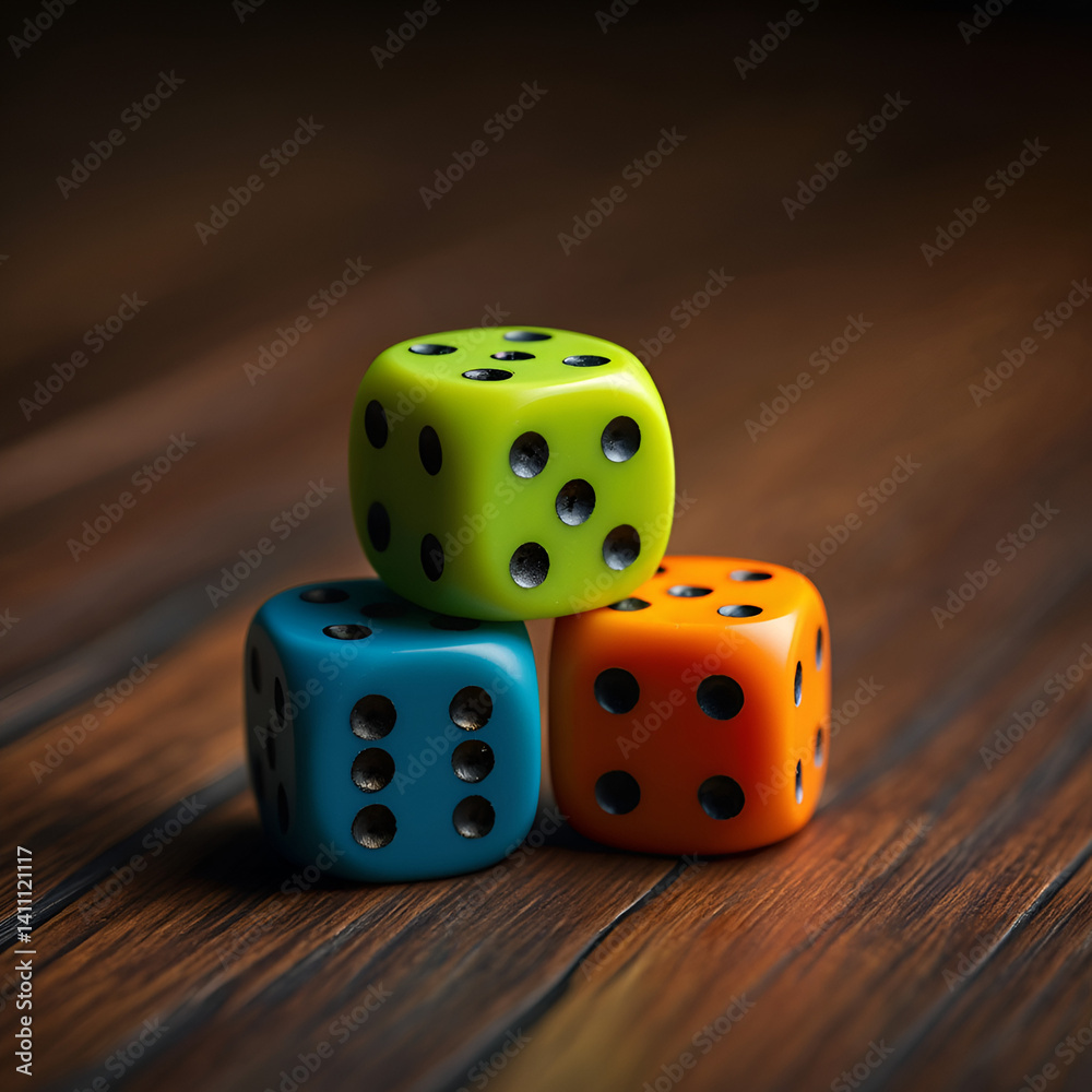 two dice on a wooden table two dice on a wooden table
