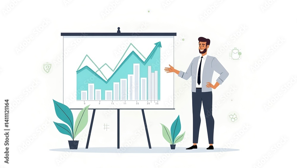 Mature businessman giving a presentation with graphs and charts. Mature businessman giving a presentation with graphs and charts.