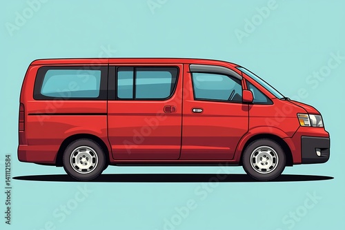 Vector Art of a Red Minivan: Cartoon Vehicle Design for Urban Transport and Family Travel