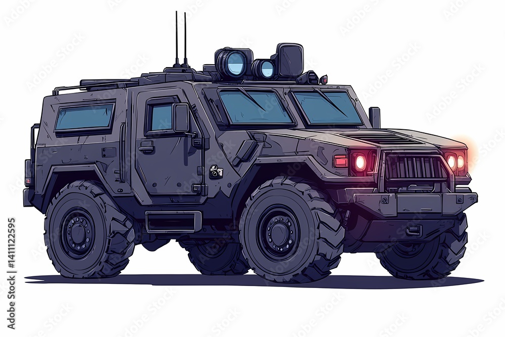 Obraz premium High-Tech Armored Car: Military Grade Off-Road Vehicle for Modern Tactical Operations and Expedition Missions