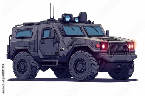 High-Tech Armored Car: Military Grade Off-Road Vehicle for Modern Tactical Operations and Expedition Missions