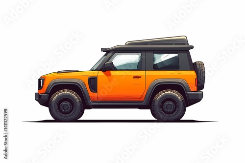 Orange Off-Road SUV Illustration: Modern & Vintage Style Design for Adventure and Car Enthusiasts