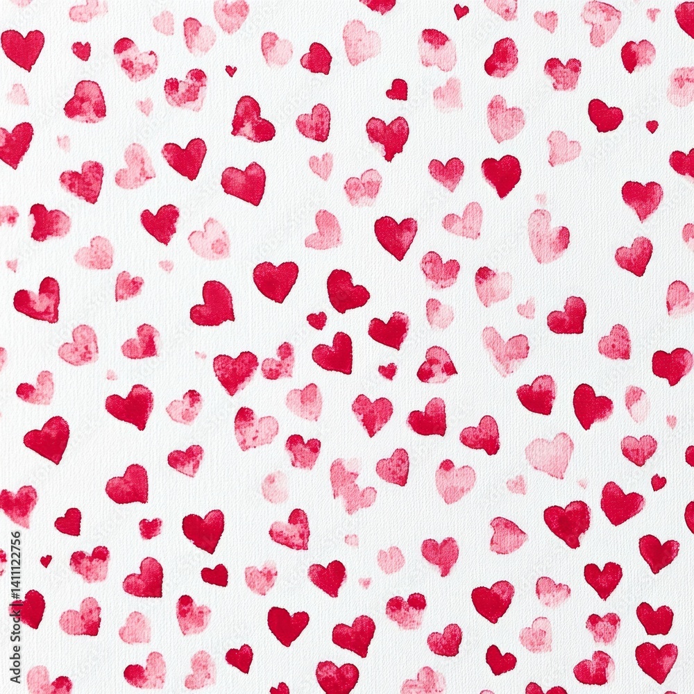 A graphic pattern of scattered watercolor hearts A graphic pattern of scattered watercolor hearts