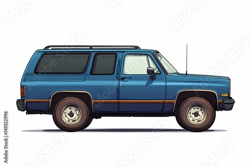 Vintage Blue SUV Illustration - Classic Retro Off-Road Vehicle for Adventure & Exploration